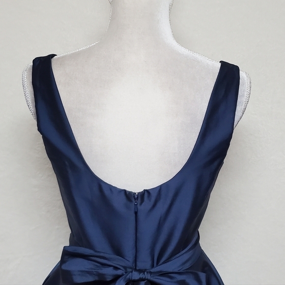 Alfred Sung Midnight Peau De Soie Pleated Side Pocket V-neck Wrap Cocktail Dress - Picture 12 of 16